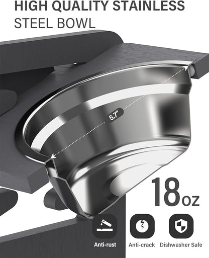 Vantic Elevated Dog Bowls, Adjustable Raised Dog Bowl Stand for Small Puppy and Cats, Sturdy Bamboo Pet Food Feeder with 2 Stainless Steel Dishes, Gray