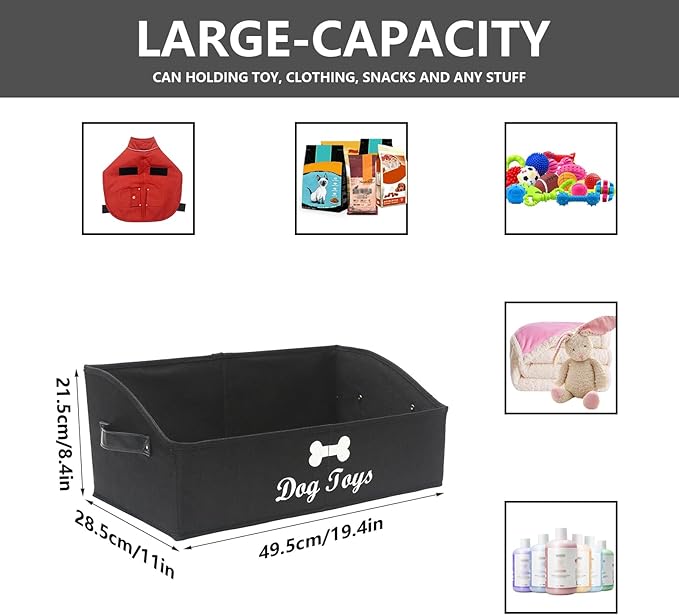 Morezi Linen-cotton blend dog toy basket and dog toy box, dog toy basket storage - Perfect for organizing pet toys, blankets, leashes, chew toys - Black - Dog