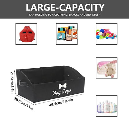 Morezi Linen-cotton blend dog toy basket and dog toy box, dog toy basket storage - Perfect for organizing pet toys, blankets, leashes, chew toys - Black - Dog