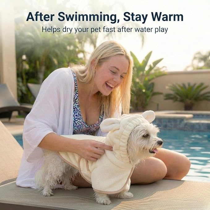 Dog Bathrobe Super Absorbent Towel for Small Dogs Cats Fast Drying Dog Robe Coat with Hood Puppy Cat Bath Towel Wrap Pet Grooming Supplies After Shower (XS,White)