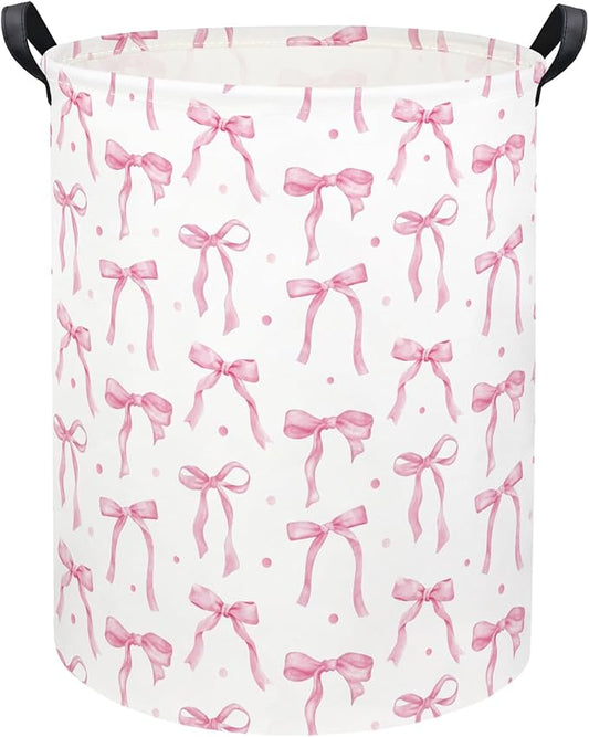 Baby Laundry Basket Kids Hamper Toy Storage Bin for Boys Room Decor Baby Nursery Hamper Gift Baskets for Bedroom Bathroom(Dot Bowknot)