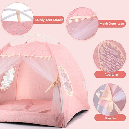 pawstrip Dog Tent Indoor Cat House Pink Puppy Bed Portable Pet Teepe Princess Dog Camping Tent Outdoor Kitten Houses Cute Bunny Nest Girl Kitty Cave (M, Light Pink)