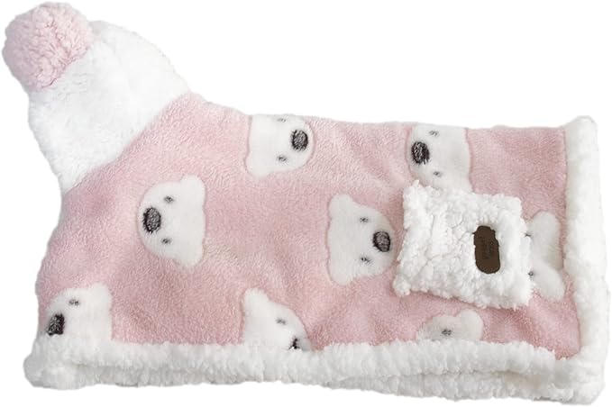 GabeFish Dog Cape Blanket for Small Dogs, Cute Puppy Fleece Pajamas, Cats Cold Weather Coat Wraps with Hood Pink Small