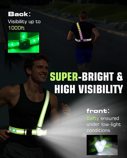 Zacro LED Reflective Vest with Chest Light 500LM, 5 RGB Colors High Visibility Rechargeable Light Up Running Vest IPX4 Night Safety Running Gear for Dog Walking, Cycling, Adjustable for Men Women