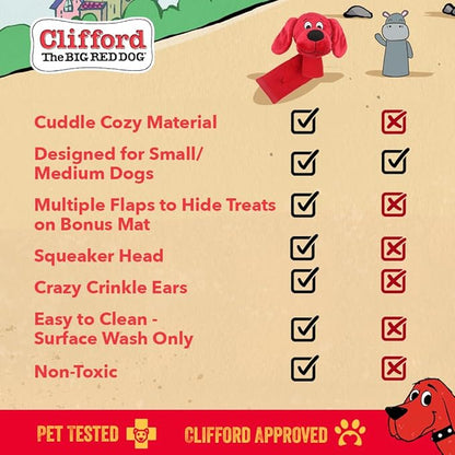 Clifford® Snug Snuffy Treat Mat Combo | Mini Treat Snuffle Mat for Dogs + 6" Plush Dog Toy | Hide 'n Seek, Cozy Comfort, Sensory Stimulation with Squeaker and Crinkles