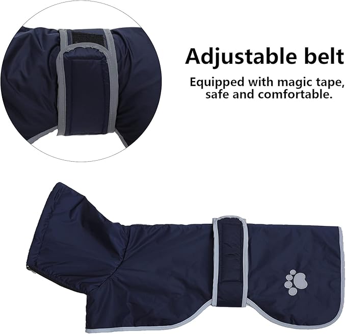 Geyecete Dog Winter Coat Greyhound Raincoat Fabric with Lamb Velvet Inside Outdoor Dog Apparel with Adjustable Bands for Medium, Large Dog-Navy-S