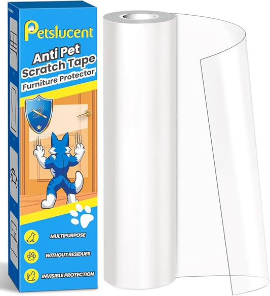 Petslucent Cat Scratch Furniture Protector: Cat Anti Scratch Tape - Door Protector from Dog Scratching - Clear Training Self Adhesive Tape for Carpet, Sofa, Couch, Door (197in x 7.9in)