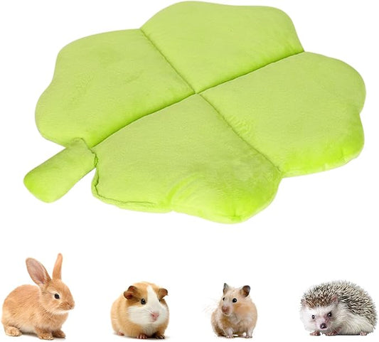 Rabbit Bed Rabbit Pad All-Season Soft Leaf-Shaped Small Pet Bed - Comfortable Breathable Guinea Pig Pad for Guinea Pigs, Rabbits, Chinchillas, Ferrets, Hedgehogs (Green Four-Leaf Clover)