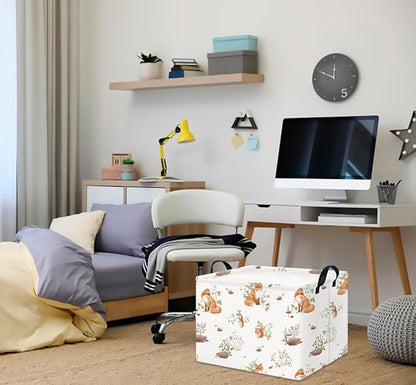 CLOCOR Rectangular Storage Basket,Collapsible Cute Pattern Storage Bin,Waterproof Books Box with Handles,Gift Basket(Fox)
