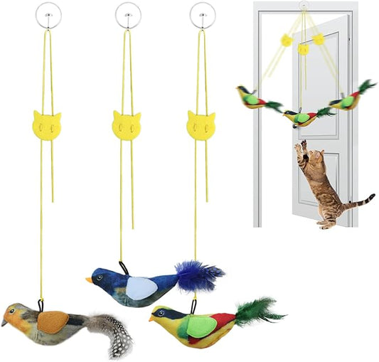 Tocirelo Interactive Cat Toys Bird - Realistic Cat Interactive Toys for Indoor Cats with Catnip and Feather, 3 Pack Hanging Chirping Bird Cat Toy, Bored Kitten Kicker Chase Exercise Door Frame Toy