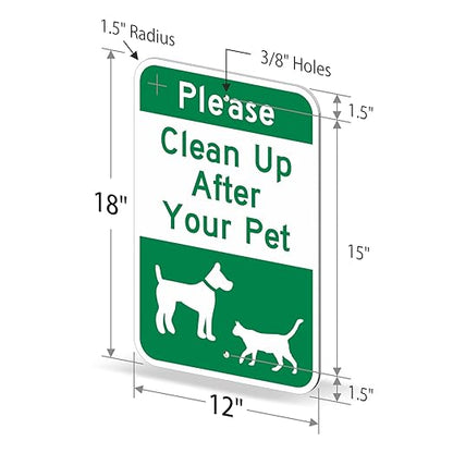 Please Clean Up After Your Pet Sign, 18 x 12 inch, 63 mil thick, 3M Laminated Engineer Grade Reflective Aluminum Sign by Smartsign, Made in USA