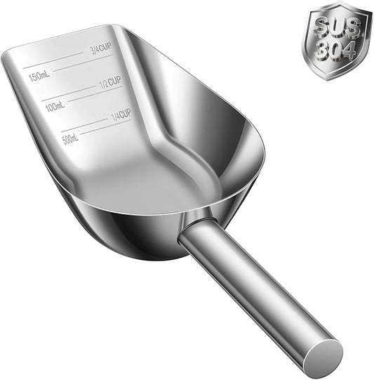 Pet cat-dog food-scoop measuring cup - Food-grade 304 stainless steel material | 3/4 Cup capacity | Precision scale measurements
