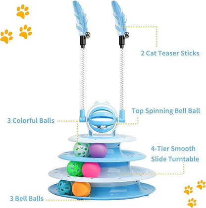Goosheep Cat Toy Interactive Pet Plaything for Indoor Kitten Interactive Kitty Puzzle Ball with 2 Cat-Tease (Blue)