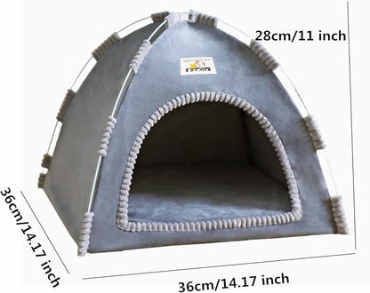 Cat Tent, Kitten Tent Thickened Cotton Nest Bed, Warm Portable Pet Cats Tents House for Little Dog, Folding House with Soft Mat for Small Animals Winter Indoor and Outdoor (14.2 x 14.2 x 11 INCH)
