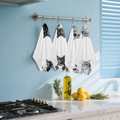 4 Pcs Funny Cat Kitchen Towels 24x14 Inch, Funny Reusable Dish Towels for Kitchen Coffee Station Wine Bar Decor, Waffle Weave Absorbent Hand Cloth Tea Towel, Cat Lover Gifts for Women Mom Friend