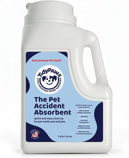Pet Accident Absorbent Powder, 1.5 lb Shaker, Natural Cellulose, Fast Clean Up for Pet Urine, Vomit and Liquids, Fragrance Free