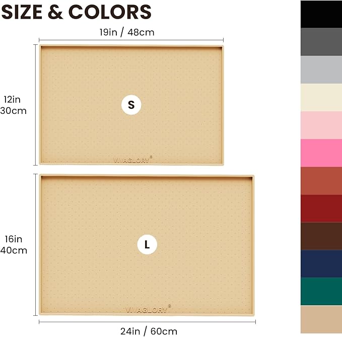 VIVAGLORY Dog Bowl Mat Grippymat Pet Food Mat, Waterproof Washable Nonslip Silicone for Pet & Cat, Food and Water Placemat with Lip & Raised Edges for Indoor Floor, S, Beige Yellow
