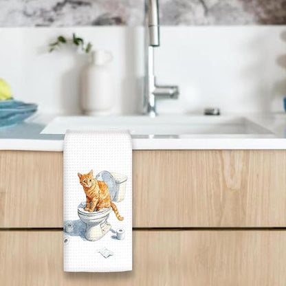 Funny Orange Cat Bathroom Hand Towels, Gifts for Orange Cat Owners Lovers Women Men, Cute Kitten Kitty Decor for Bathrooms,Funny Pet Lovers Toilet Hand Towels for Bathroom Washroom,16x24In