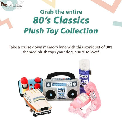 P.L.A.Y. Cute Plush Dog Toys - 1980s Classics Themed Durable Squeaker Crinkle Chew Toy, Great for Puppies & Small, Medium, Large Dogs - Machine Washable, Recycled Materials (Scruffy's Station Waggin')