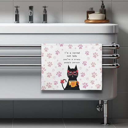 Quick-Dry Feline Enthusiast Kitchen Towels - Whimsical Cat Lady Art with Humorous 'Normal vs Crazy' Theme, Decorative Hand Towel for Women & Pet Lovers, funny Crazy Cat Lady Gifts Kitchen Accessories