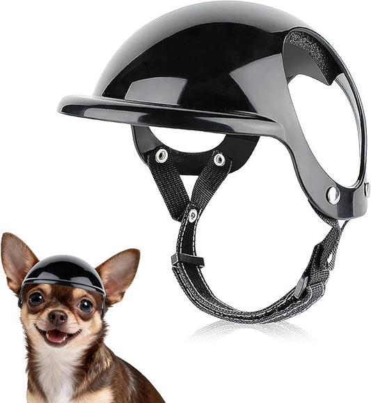 Extra Small Dog Helmet with Ear Holes - Adjustable, Lightweight, Hard Black Puppy Helmet for Outdoor Activities/Motorcycle/Bike