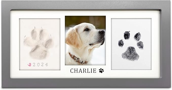 MYPAWLETS Paw Print Frame Kit,Dog/Cat Paw Print Kit,Soft Pawprint Clay&Clean Touch Ink Pad,Pet Paw Print Impression Kit with Customization Tool,Wooden Pet Memorial Frame,DIY Dog Lover Gifts-Grey
