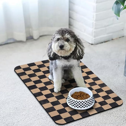Dog Food Mats for Floors Waterproof, Pet Water Bowl Mats Pet Feeding Absorbent Placemats Plaid 17 * 30 inch