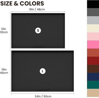 VIVAGLORY Dog Bowl Mat Grippymat Pet Food Mat, Waterproof Washable Nonslip Silicone for Pet & Cat, Food and Water Placemat with Lip & Raised Edges for Indoor Floor, S, Black