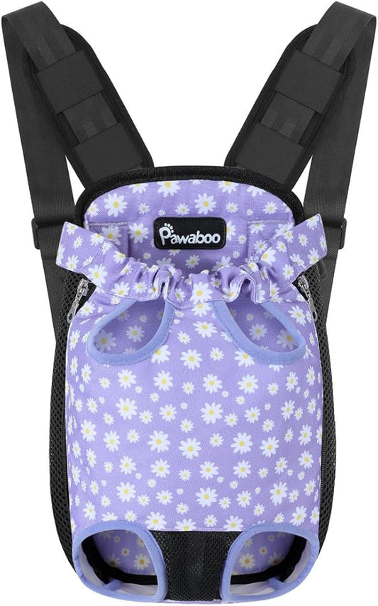 Pawaboo Pet Carrier Backpack, Adjustable Pet Front Cat Dog Carrier Backpack Purse Travel Bag, Legs Out, Easy-Fit for Traveling Hiking for Small Medium Dogs Cats Puppies, XL, Black & Purple Daisy