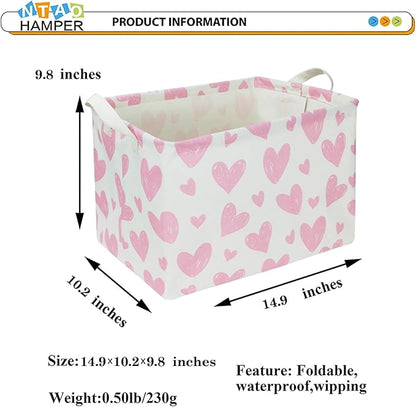 Rectangular Pink Heart Fabric Storage Basket, Books Box, Lovely Storage Trunk, Room Decor, Gift Basket(Pink Heart)