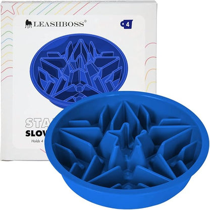 Leash Boss Slow Feeder Dog Bowls - 4 Cup, Puzzle Dog Food Bowl with Feeder Holes, Fits into Elevated Pet Feeders, Slow Eating for Large, Medium & Small Sized Breeds, Blue