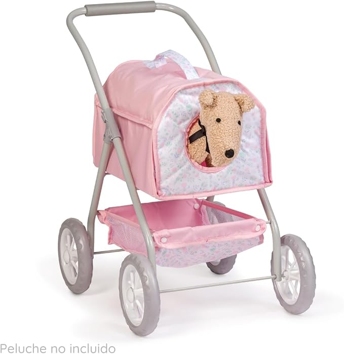 JC Toys - Berenguer Boutique | Deluxe Folding Pet Stroller | Pink Floral Collection | Removable Pet Carrier for Dolls and Plush | Ages 3+