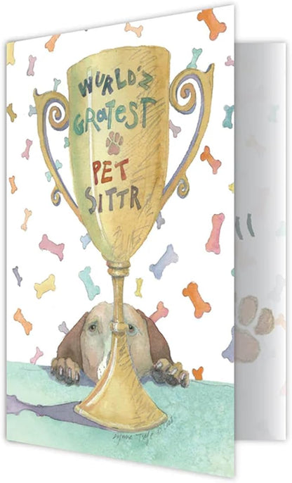 Dog Speak World's Greatest Pet Sitter Greeting Card Wurld'z Gratest Pet Sitter Thank You Appreciation Card with Dog Paws and Envelope 4.75" x 6.75"