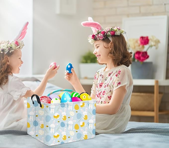 Rectangular Easter Basket Kids Storage Basket Gift Basket Baby Storage Basket Cute Kids Toy Storage Bin Organizer Shelf Book Basket Room Decor(Blue Easter Bunny)