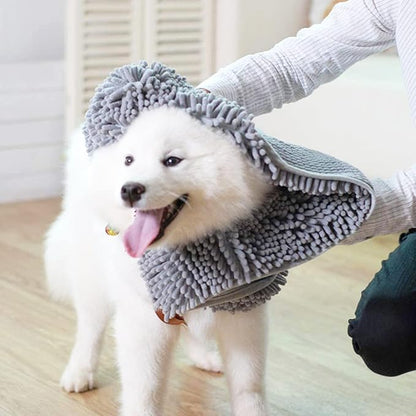 Muddy Mat Doggy Dryer, Highly Absorbent Microfiber Washable Dog Shammy Quick Drying Towel Absorber - Extra Soft Plush Wrap Chenille Bath Towels to Dry Soggy Large Pets & Small Puppy-Grey 13"x31"