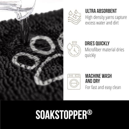 GORILLA GRIP SoakSTOPPER Dog Door Mat, Machine Washable Rug Absorbent Doormat Captures Moisture Mud Dirt, Quick Dry Soft Chenille Entryway Rugs Indoor Entrance Mats for Dog Paws, 24x17 Black White