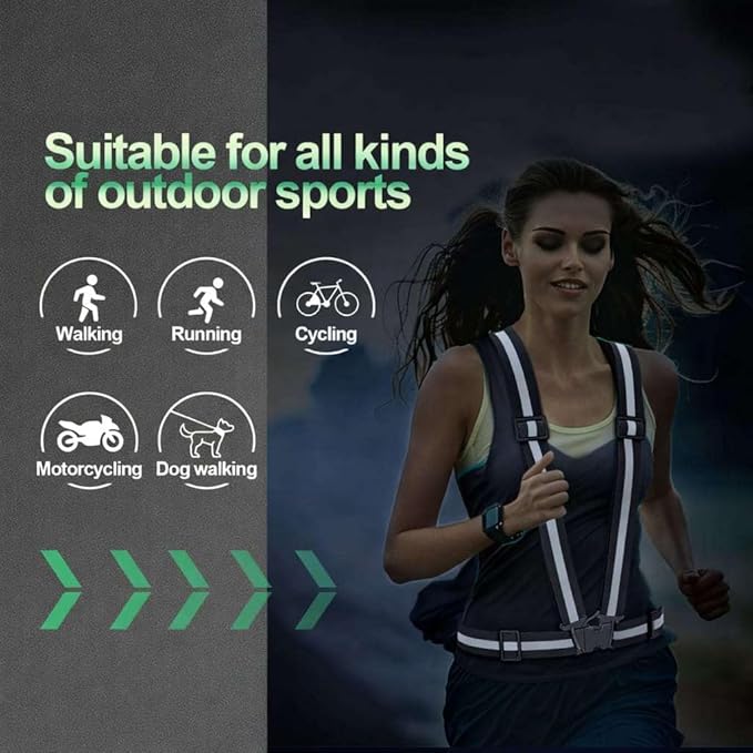 2 Packs Reflective Vest Running Gear, High Visibility Reflective Running Gear Adjustable Elastic Safety Vest for Night Jogging, Biking, Walking or Dog Walking, Running Vest for Men Women Children