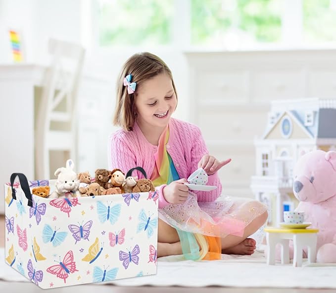 Rectangular Kids Storage Bin Gift Basket Baby Organizer Shelf Book Basket Room Decor(Colorful Butterfly)