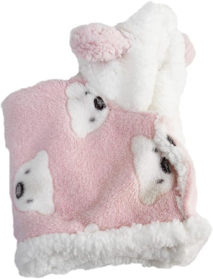 GabeFish Dog Cape Blanket for Small Dogs, Cute Puppy Fleece Pajamas, Cats Cold Weather Coat Wraps with Hood Pink Medium