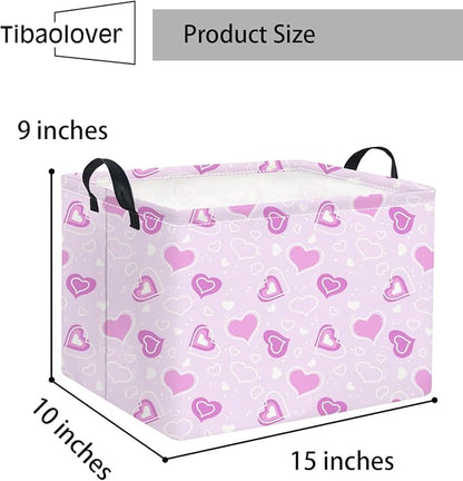 Rectangular Valentines Basket for Women Girls Storage Bin Organizer Box Shelf Room Decor(Fancy Heart)
