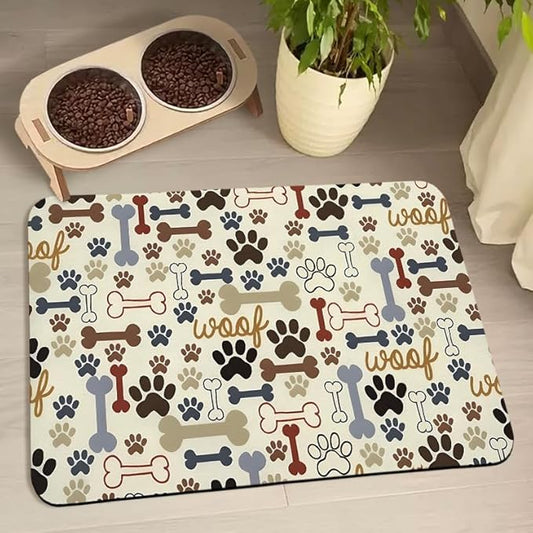 Dog Food Mats for Floors Waterproof, Dog Cat Water Bowl Mats Pet Feeding Absorbent Mat Dog Cat Pet Placemats for Food and Water Beige 17 * 30 inch