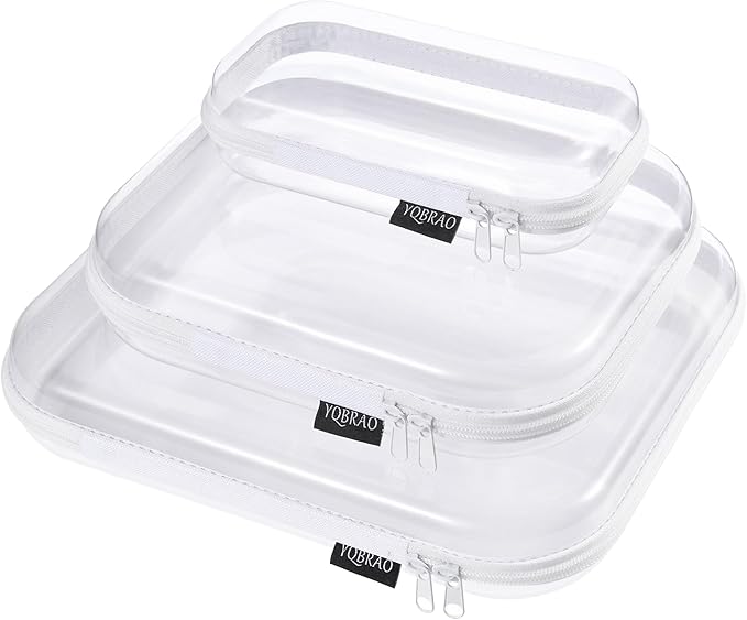 Hard Sided Clear Zipper Case for Storage- Professional-Grade Plastic Clear Zipper Pencil Case,Toy Storage Bins, Toiletry Pouch, Travel Organizer, Cosmetic Bag（White,3 Pack, LMS）