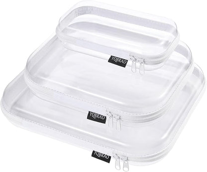 Hard Sided Clear Zipper Case for Storage- Professional-Grade Plastic Clear Zipper Pencil Case,Toy Storage Bins, Toiletry Pouch, Travel Organizer, Cosmetic Bag（White,3 Pack, LMS）