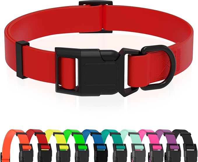Waterproof Dog Collar, Easy to Clean Rubber Dog Collars with Quick Release Buckle Fits Small Medium or Large Dogs (Red, M (11.8-18.5 inch))