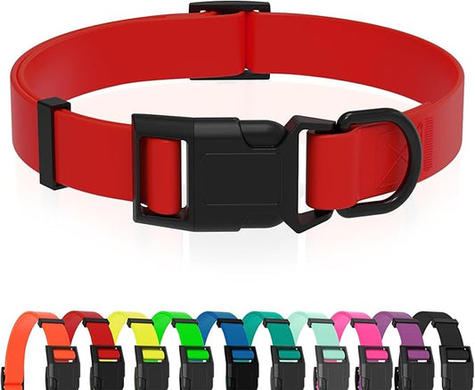 Waterproof Dog Collar, Easy to Clean Rubber Dog Collars with Quick Release Buckle Fits Small Medium or Large Dogs (Red, M (11.8-18.5 inch))