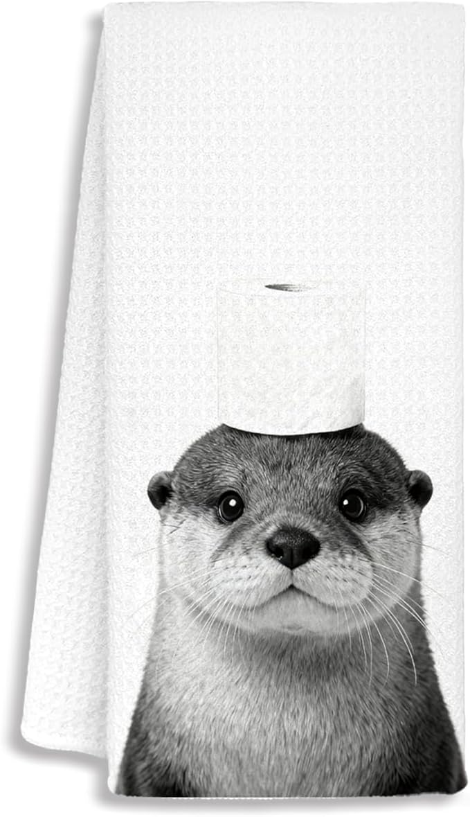 Funny Otter Bathroom Hand Towels, Otter Gifts for Women, Animal Lover Gifts, Black and White Wild Animal Decorative Hand Towels for Bathroom Decor, 16x24 Inch