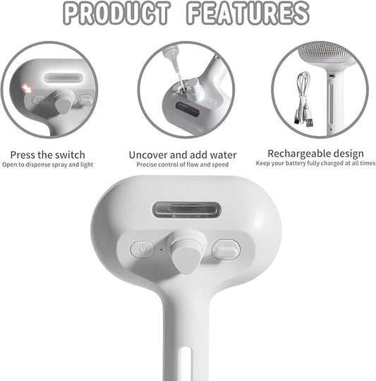 Susu & Wuwu Spray Cat Brush for Shedding - Water Brush for Cats and Dogs - Pet Hair Removal Comb with Water Tank and Release Button - White