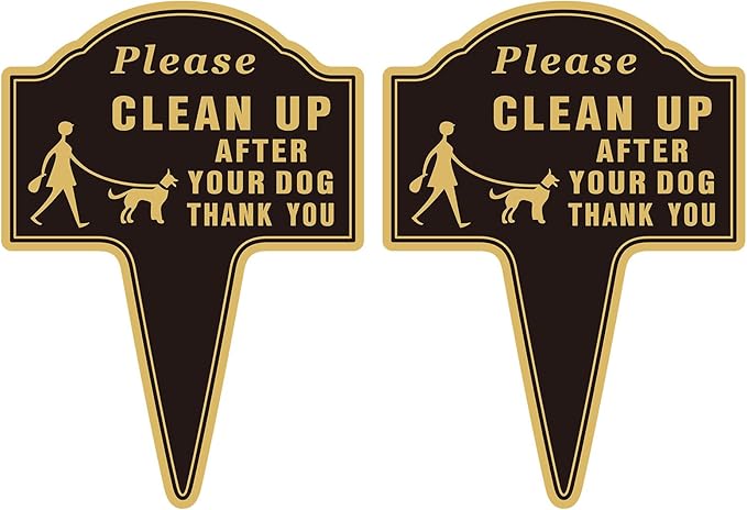 Please Clean Up After Your Dog Sign with Stake Dog Poop Signs for Yard No Pooping and Peeing for Lawn Pick Up After Your dog Sign Yard Sign (13.58 x 9.65 inches,Black,2-pack)