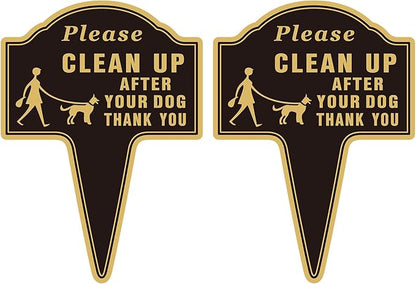 Please Clean Up After Your Dog Sign with Stake Dog Poop Signs for Yard No Pooping and Peeing for Lawn Pick Up After Your dog Sign Yard Sign (13.58 x 9.65 inches,Black,2-pack)