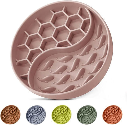 Slow Feeder Dog Bowls, Silicone Pet Food Bowls with Suction Cups, Non-Slip Dog Feeding Slow Down Pet Eating Speed for Fast Eaters, Anxiety Relief & Fun Added (Pink)